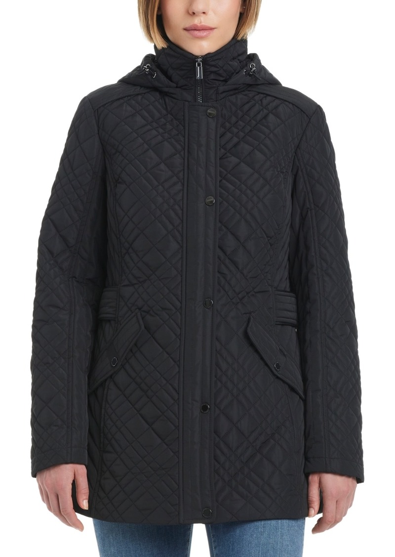 Jones New York Women's Hooded Stand-Collar Quilted Coat - Black