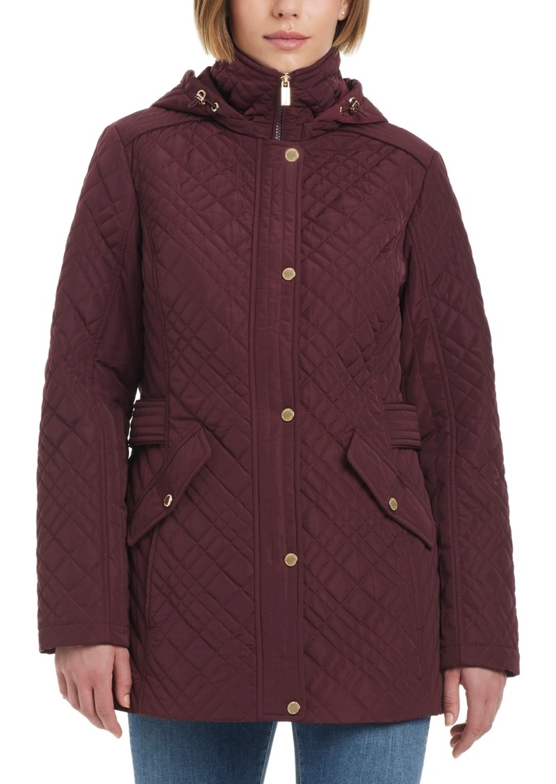 Jones New York Women's Hooded Stand-Collar Quilted Coat - Ruby Port