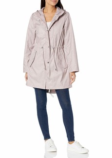 Jones New York Women's Hooded Trench Coat Rain Jacket with Matching Face Mask  M