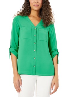 Jones New York Women's Jasper Roll-Cuff Blouse, Regular & Petite - Rich Kelly