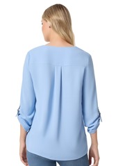 Jones New York Women's Long Sleeve Collarless Tunic with D-Rings Top - Bluebell