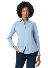 Jones New York Women's Long Sleeve Y-Neck Button Down Blouse - Pale Wash