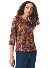 Jones New York Women's Paisley-Print Moss Crepe 3/4-Sleeve Top - Caramel Multi