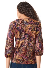 Jones New York Women's Paisley-Print Moss Crepe 3/4-Sleeve Top - Caramel Multi