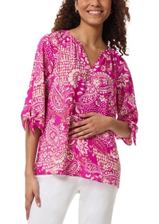 Jones New York Women's Paisley Tie-Cuff Raglan-Sleeve Top - Bright Orchid