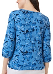 Jones New York Women's Printed Moss-Crepe 3/4-Sleeve Top - Blue Lagoon