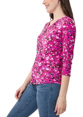 Jones New York Women's Printed Moss-Crepe 3/4-Sleeve Top - Bright Orchid