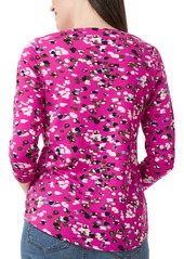 Jones New York Women's Printed Moss-Crepe 3/4-Sleeve Top - Bright Orchid