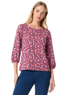 Jones New York Women's Printed Moss Crepe 3/4-Sleeve Top - Marble Pin