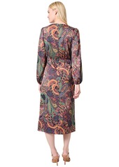 Jones New York Women's Printed Shirred-Front Long-Sleeve Dress - Jones Black