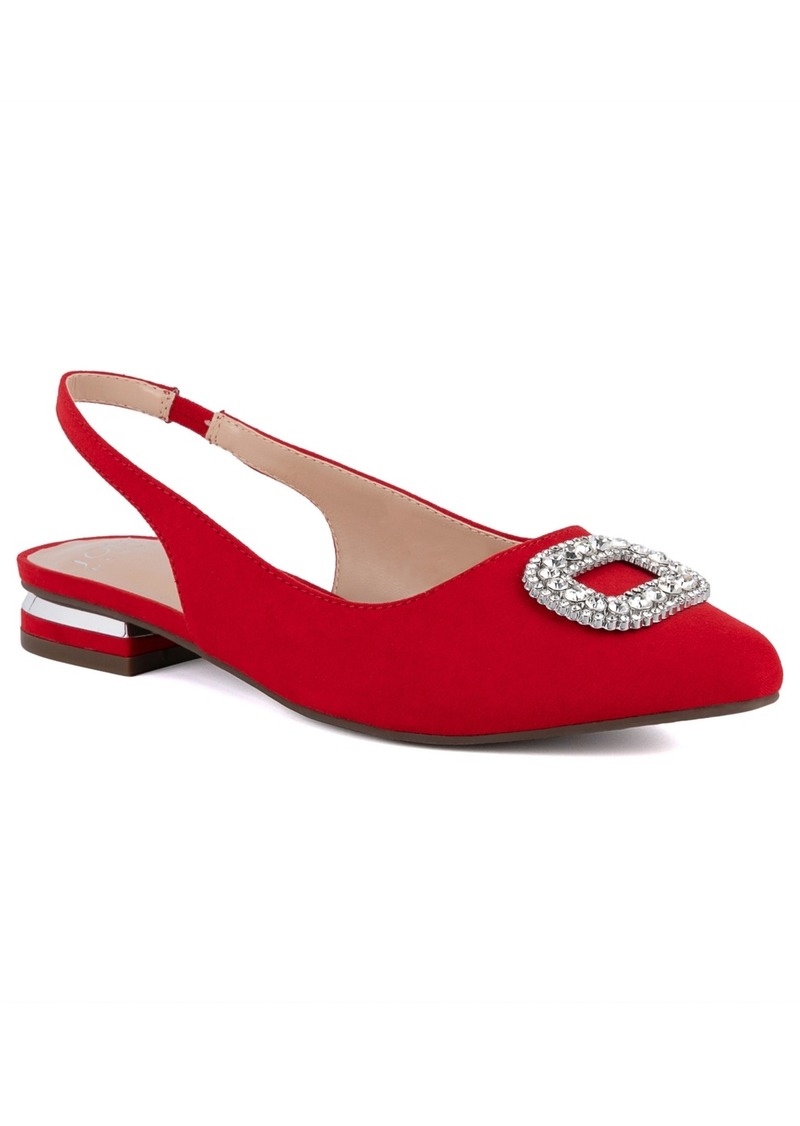 Jones New York Women's Quarry Pointed Toe Ornament Slingback Flats - Bright Red Micro