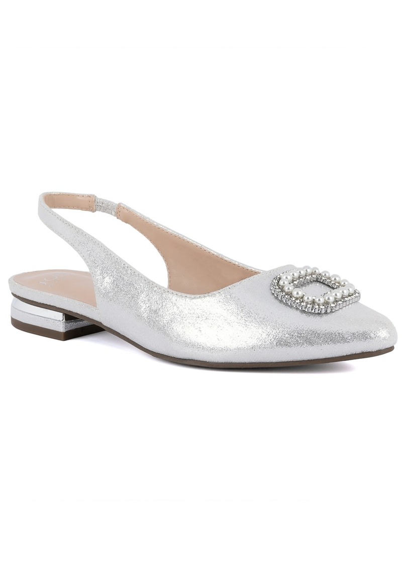 Jones New York Women's Quarry Pointed Toe Ornament Slingback Flats - Silver Shimmer