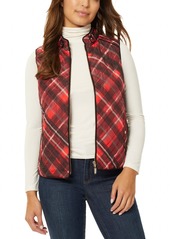Jones New York Women's Quilted Zip Front Vest Jacket - Rouge Combo