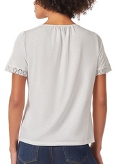 Jones New York Women's Solid Drapey Lace-Trimmed Top - NYC White