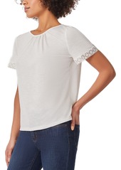 Jones New York Women's Solid Drapey Lace-Trimmed Top - NYC White