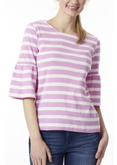 Jones New York Women's Stripe Cotton Crew Neck Elbow Bell SLV  S