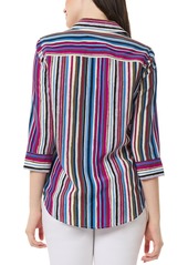 Jones New York Women's Striped 3/4-Sleeve Collared Blouse - Jones Black