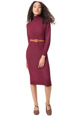 Jones New York Women's Turtleneck Belted Long-Sleeve Dress - Bordeaux