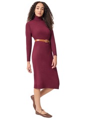 Jones New York Women's Turtleneck Belted Long-Sleeve Dress - Bordeaux