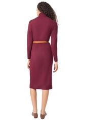 Jones New York Women's Turtleneck Belted Long-Sleeve Dress - Bordeaux