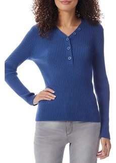 Jones New York Y-Neck Rib Cotton Top in Mineral Blue at Nordstrom