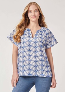 Jones New York Popover Floral Embroidery Short Sleeve Blouse