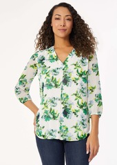 Jones New York Printed Ruffle Sleeve Pleated Kelly Blouse