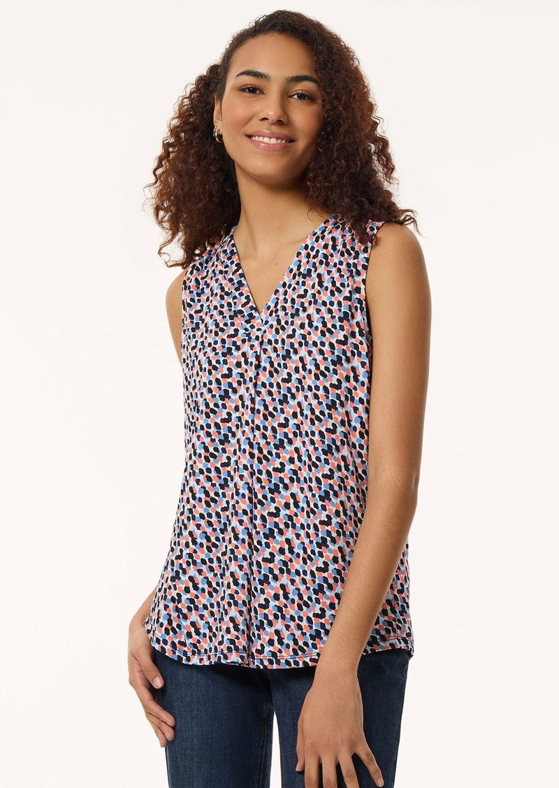 Jones New York Printed Sleeveless Pleat Front Top, Moss Crepe