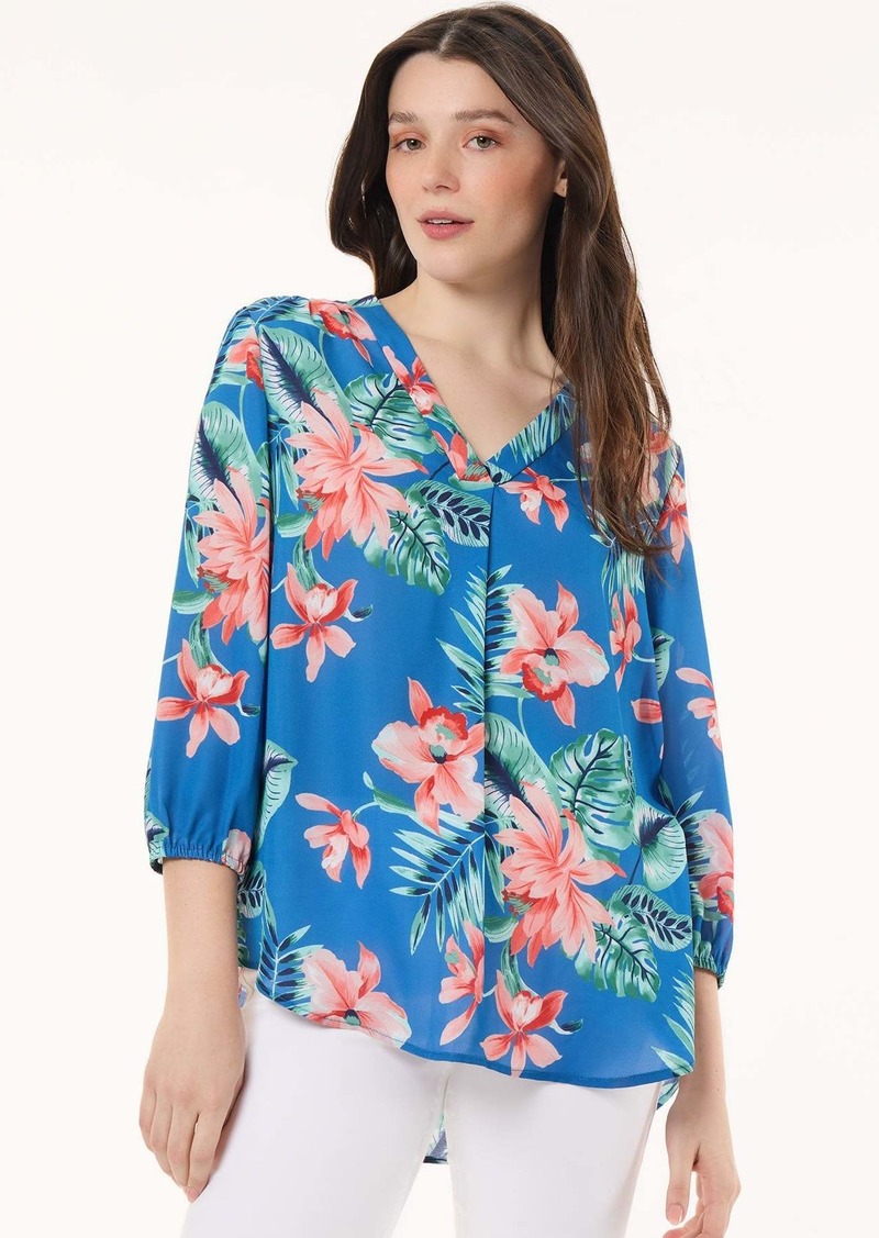 Jones New York Printed V-Neck Kelly Blouse, Crepe de Chine