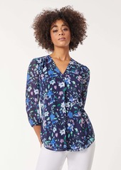 Jones New York Printed V-Neck Pleated Kelly Blouse