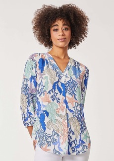 Jones New York Printed V-Neck Pleated Kelly Blouse