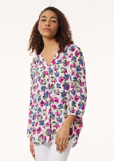 Jones New York Printed V-Neck Pleated Kelly Blouse