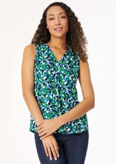 Jones New York Sleeveless Pleat Front Printed Blouse