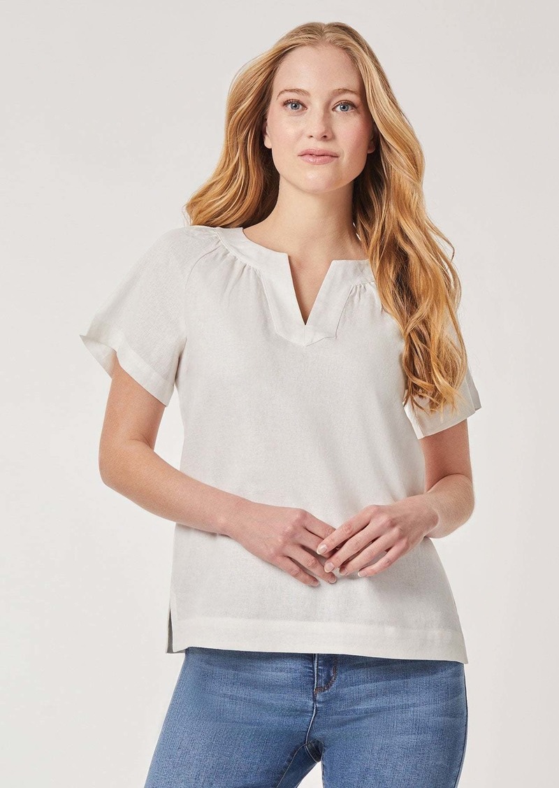 Jones New York Solid Linen Blend Popover Blouse