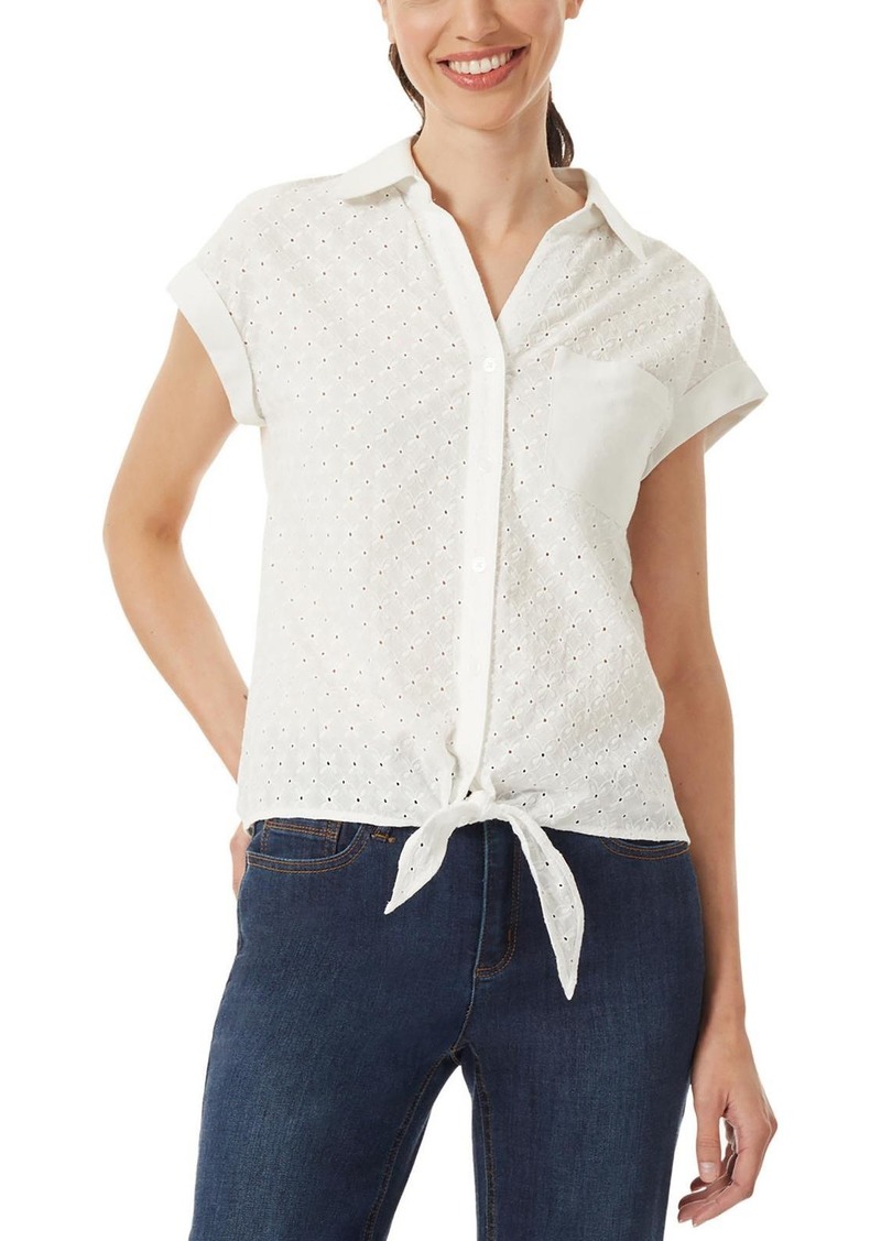 Jones New York Womens Blouse Cuff Sleeve Button-Down Top