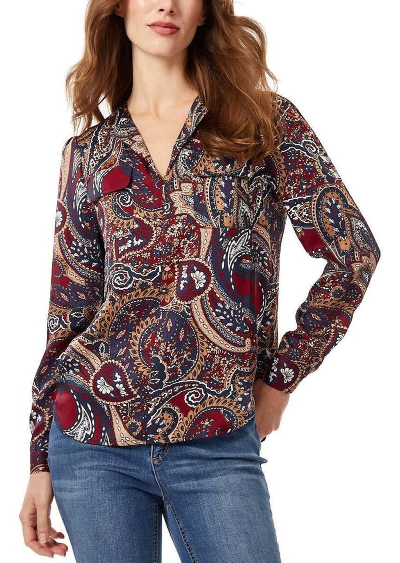 Jones New York Womens Collared Printed Button-Down Top