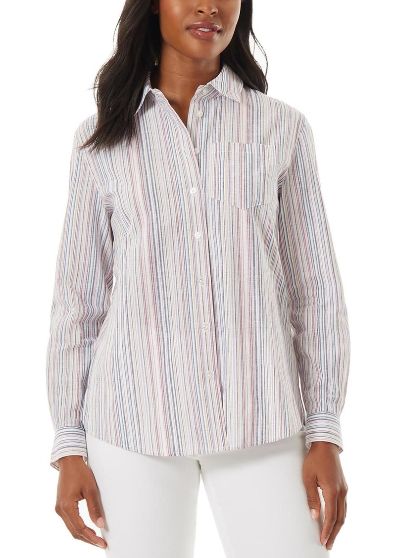 Jones New York Womens Linen Blend Collared Button-Down Top