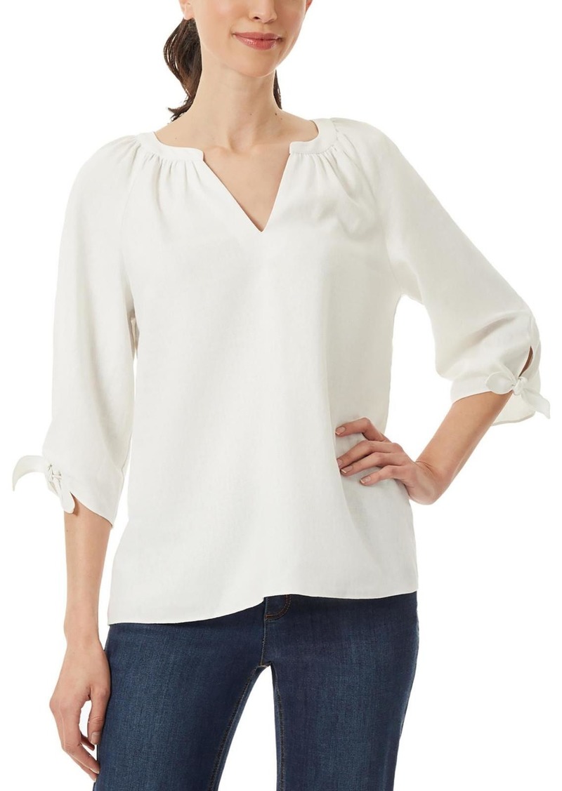 Jones New York Womens Linen Hi-Low Blouse