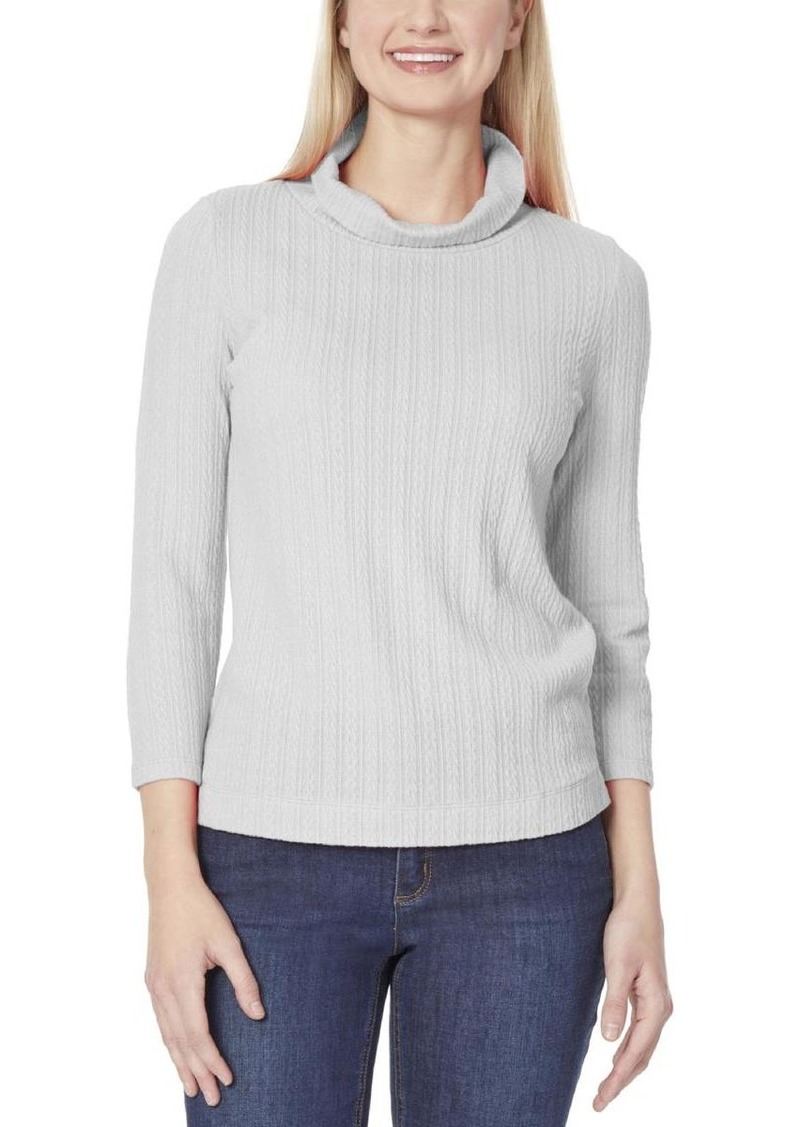 Jones New York Womens Mock Neck Cable Knit Pullover Top