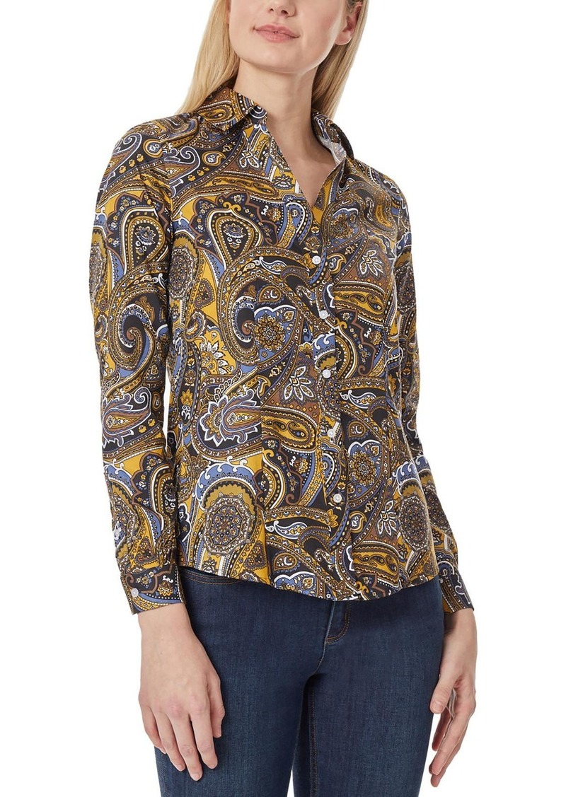 Jones New York Womens Paisley Collar Button-Down Top