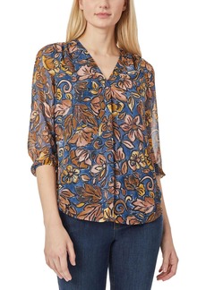 Jones New York Womens Pleat-Front Printed Tunic Top