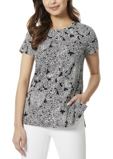 Jones New York Women's Printed Serenity Knit Short Sleeve Crew Neck T-shirt with Side Slits