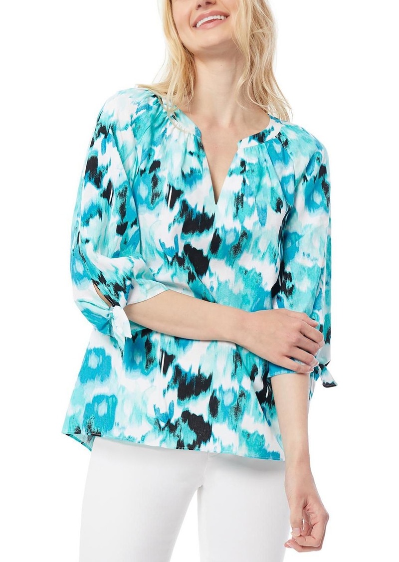 Jones New York Womens Printed Tie Sleeves Blouse