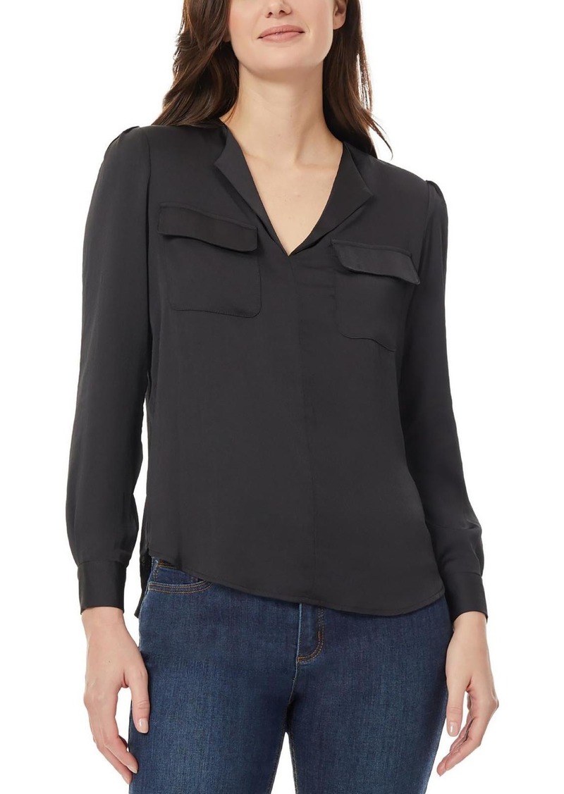 Jones New York Womens Solid V-Neck Blouse