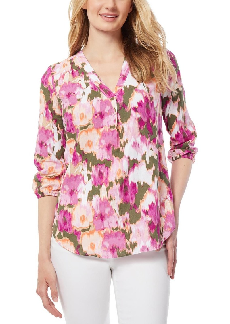 Jones New York Womens V-Neck Printed Blouse