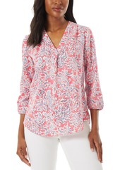 Jones New York Womens V-Neck Three-Quarter-Sleeves Blouse