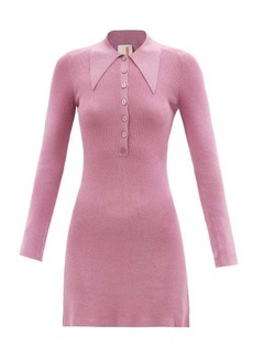 Joostricot - Point-collar Ribbed Lurex-jersey Mini Dress - Womens - Pink