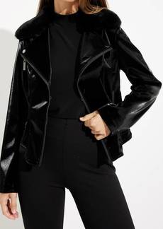 Joseph Faux Fur Accent Moto Jacket In Black
