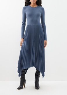 Joseph - Deron Asymmetric Ribbed-knit Pleated Midi Dress - Womens - Blue - 32 FR