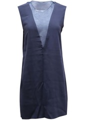 Joseph Colorblock Deep V Shift Dress in Navy Blue Polyester